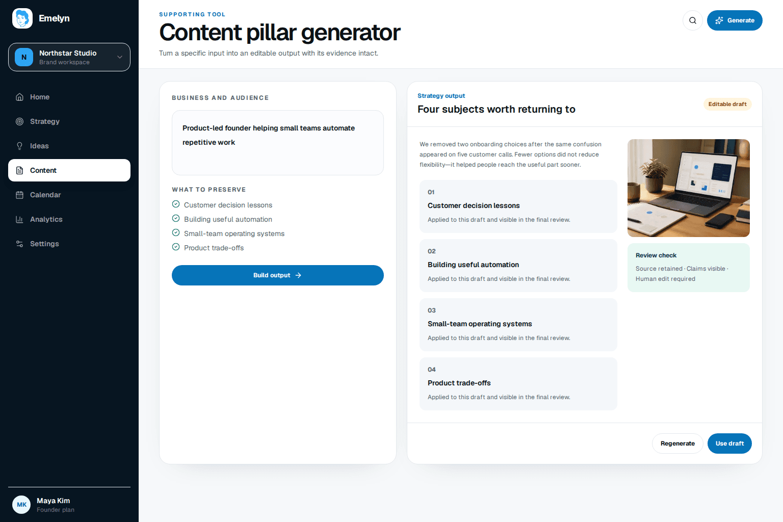 Audience questions and business expertise supporting four distinct content pillars