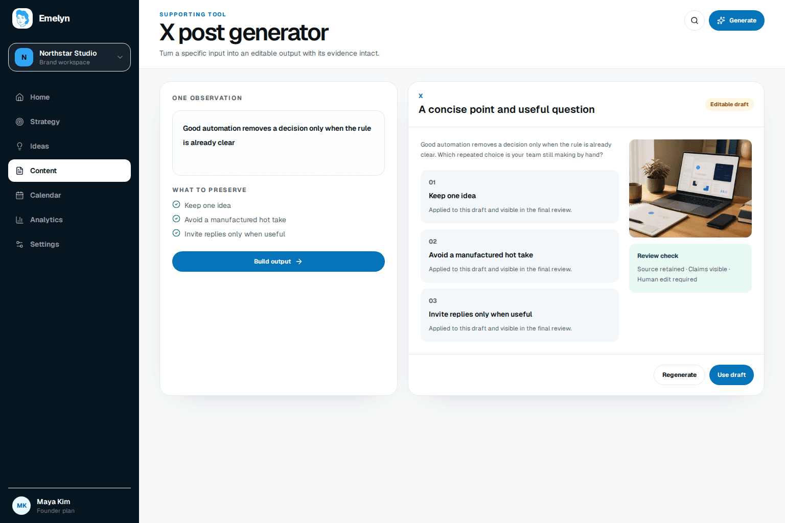 One evidence-backed idea becoming three concise X post options